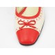 Sandale dama bej cu rosu din piele naturala, cu toc de 5 cm, (PANTOROM PS ANA-52)